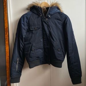 AMERICAN EAGLE | Navy Blue Jacket Fur Hood S